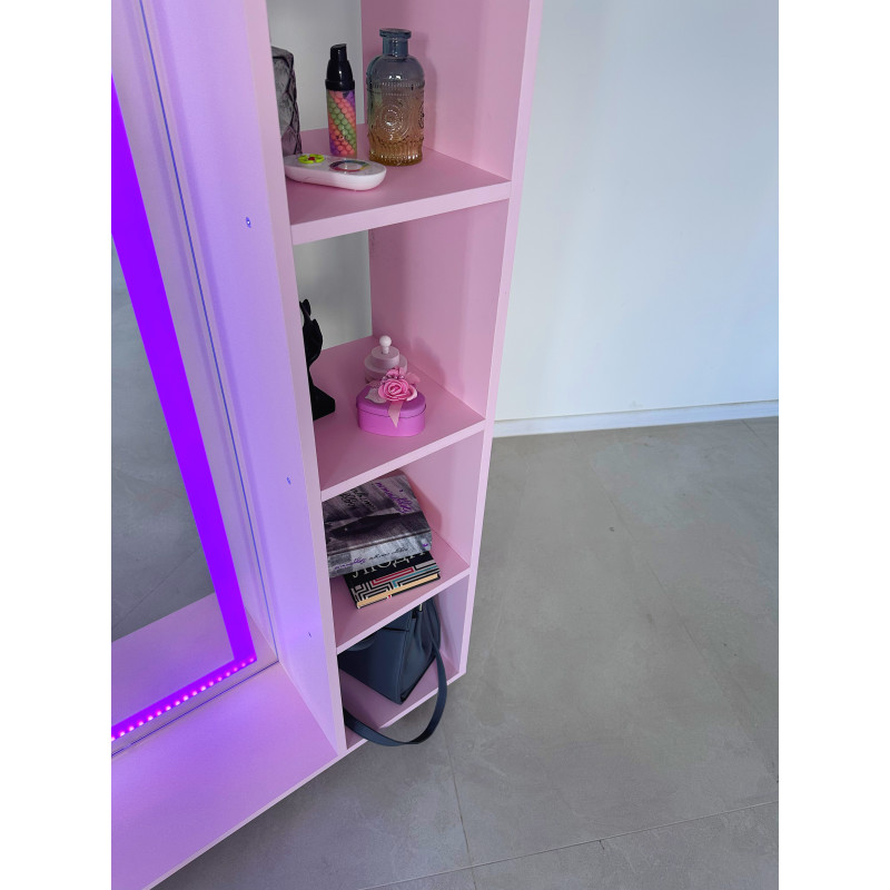 Дзеркало Підлогове Marshmallow Glam Рожеве з Підсвіткою та Бічним Стеллажем