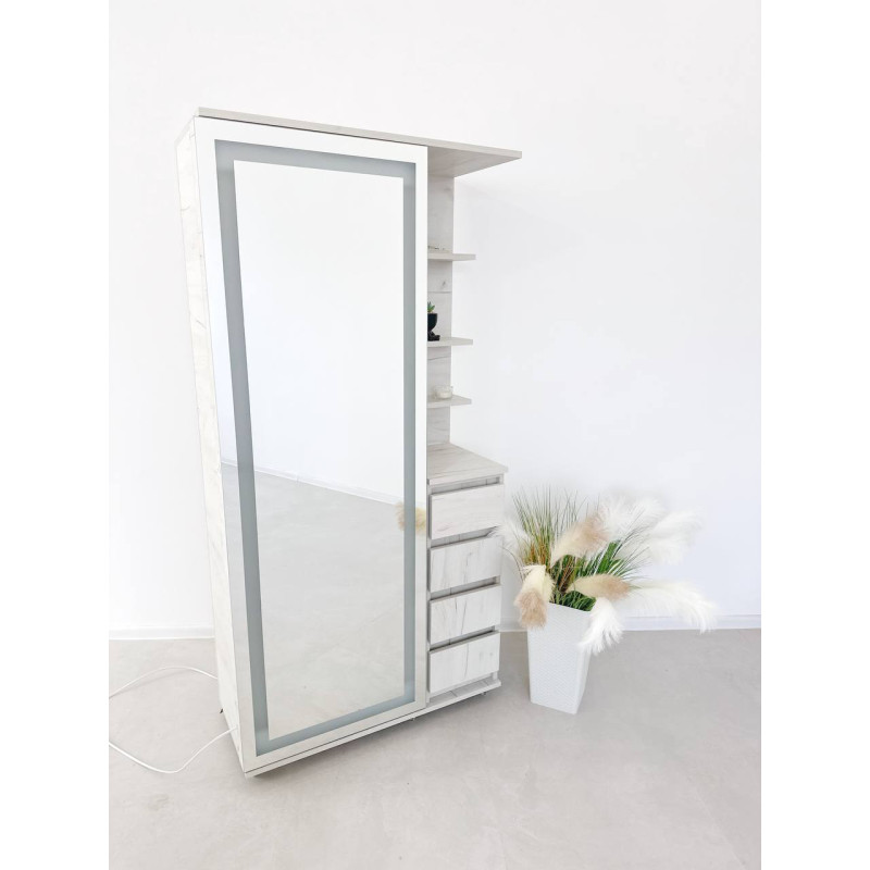Шафа Mirror White Craft з висувним дзеркалом та LED-підсвіткою