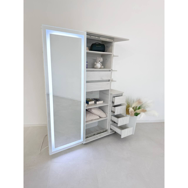 Шафа Mirror White Craft з висувним дзеркалом та LED-підсвіткою