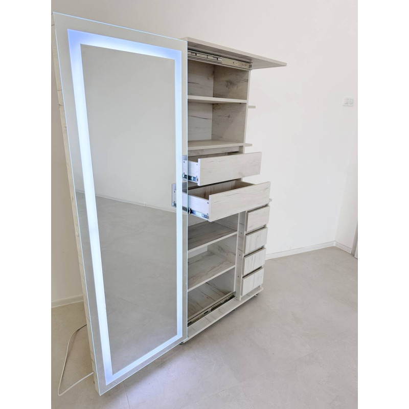 Шафа Mirror White Craft з висувним дзеркалом та LED-підсвіткою