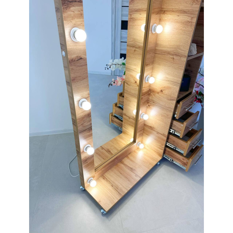 Мобільне дзеркало Golden Craft Mirror в кольорі дуб крафт золотий