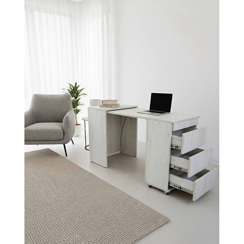 Стіл-Трансформер Smart Office Дуб Крафт Білий: Комод-Стіл з 4 Шухлядами