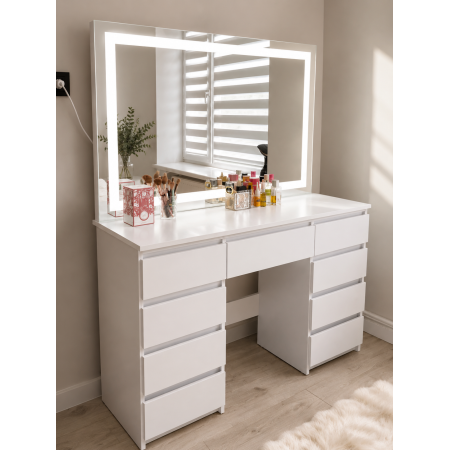 Професійний макіяжний стіл Luxe Beauty Station з LED-контуром та 9 шухлядами