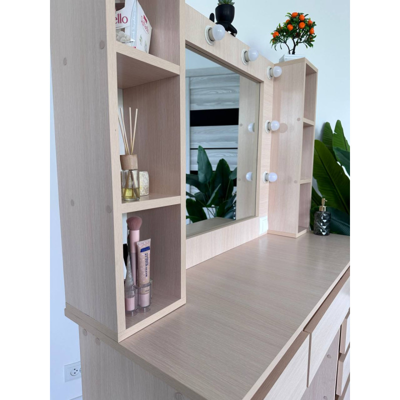 Гримерний стіл Professional Milky Oak  з 9 шухлядами та розеткою