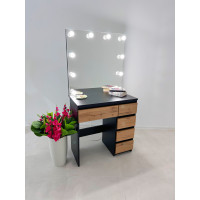 Компактный Гримерный Стол Black Wood 5 тумбочек с зеркалом и подсеткой 