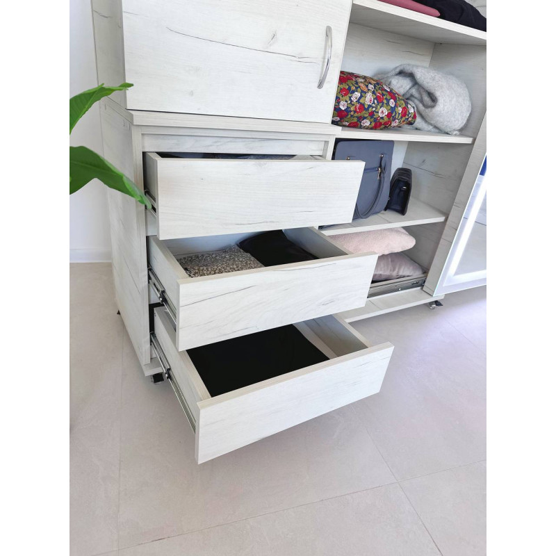 Універсальна Шафа-Купе Smart Organizer з Інтегрованим Висувним Дзеркалом та Закритими Полицями у кольорі Дуб Крафт Білий