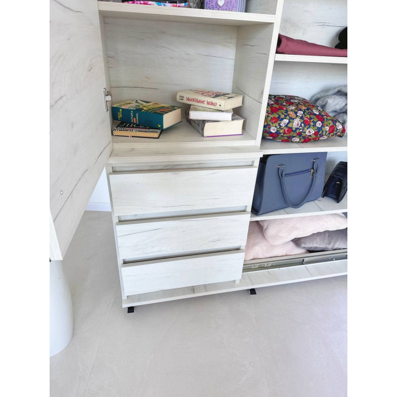 Універсальна Шафа-Купе Smart Organizer з Інтегрованим Висувним Дзеркалом та Закритими Полицями у кольорі Дуб Крафт Білий