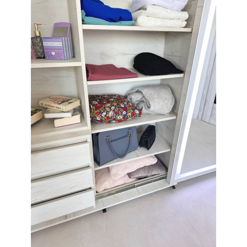 Універсальна Шафа-Купе Smart Organizer з Інтегрованим Висувним Дзеркалом та Закритими Полицями у кольорі Дуб Крафт Білий