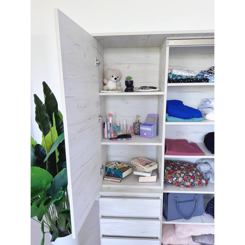 Універсальна Шафа-Купе Smart Organizer з Інтегрованим Висувним Дзеркалом та Закритими Полицями у кольорі Дуб Крафт Білий